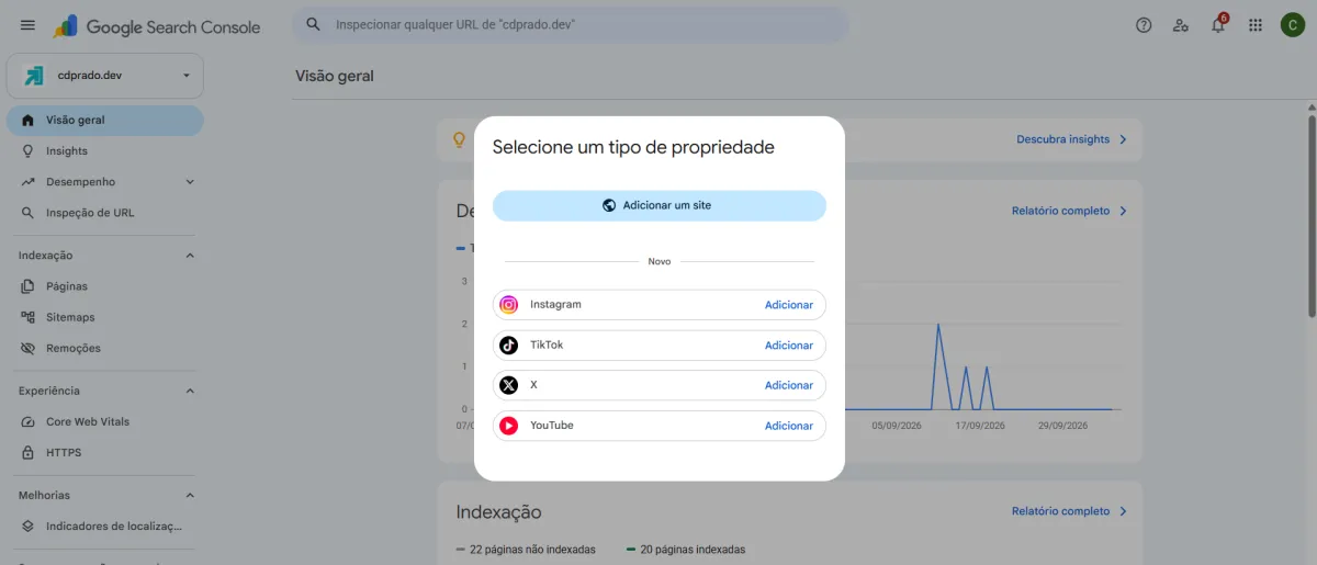Google Search Console Adicionar Nova Propriedade